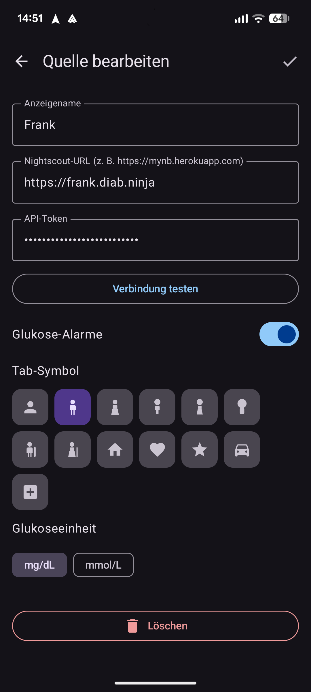 Settings — edit profile